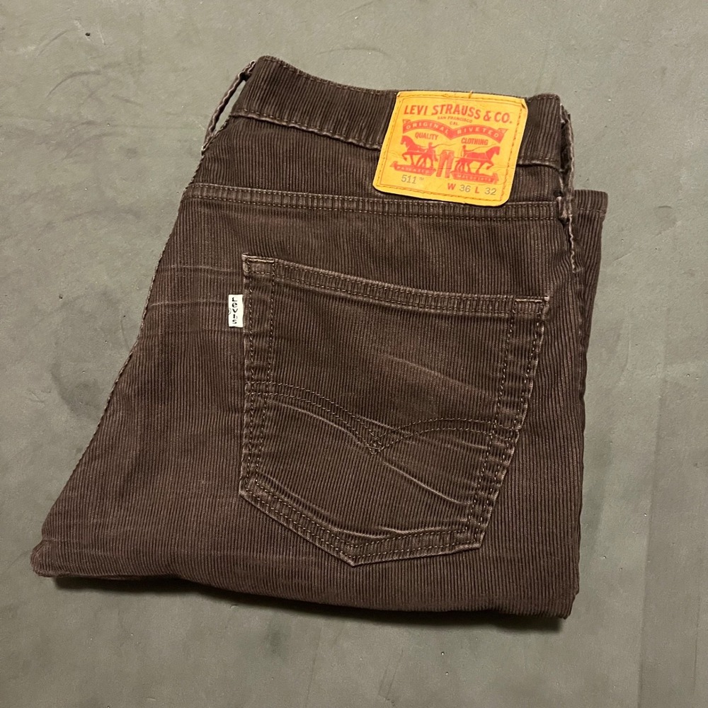 Levi's 511 Mens 36x32 Pants Brown Corduroy Straight Leg Slim Fit Casual‎ Preppy